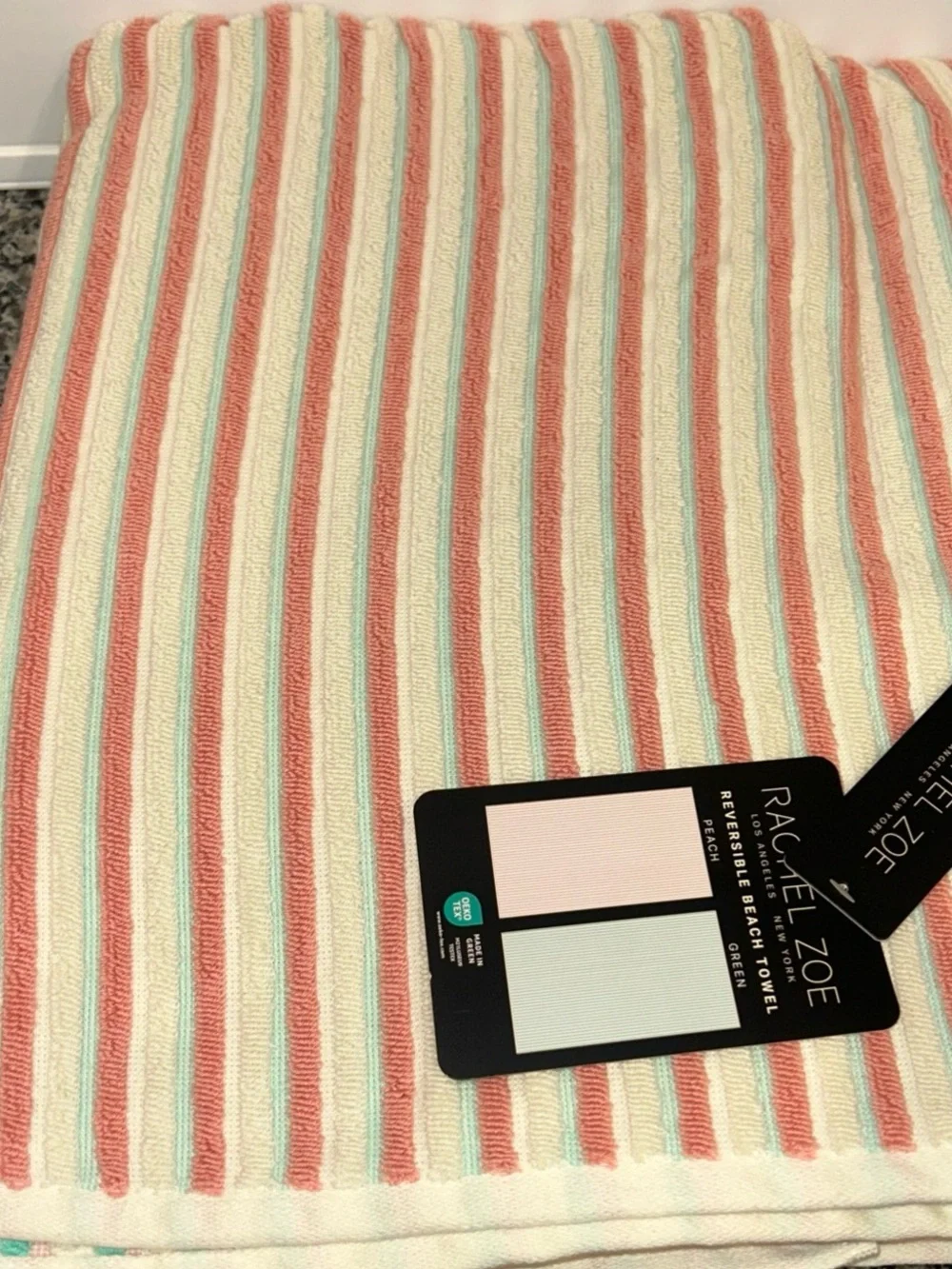 Rachel Zoe Rainbow Striped Reversible Peach Green 40x70